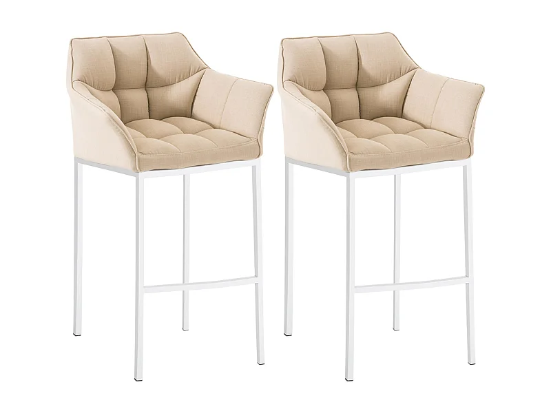 Lot de 2  Tabouret de bar - Tissu & Blanc - Crème - Damaso