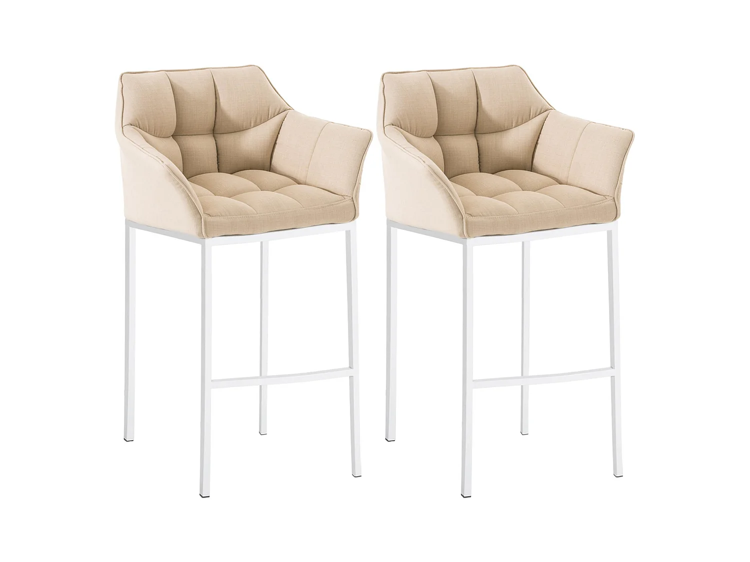 Lot de 2  Tabouret de bar - Tissu & Blanc - Crème - Damaso