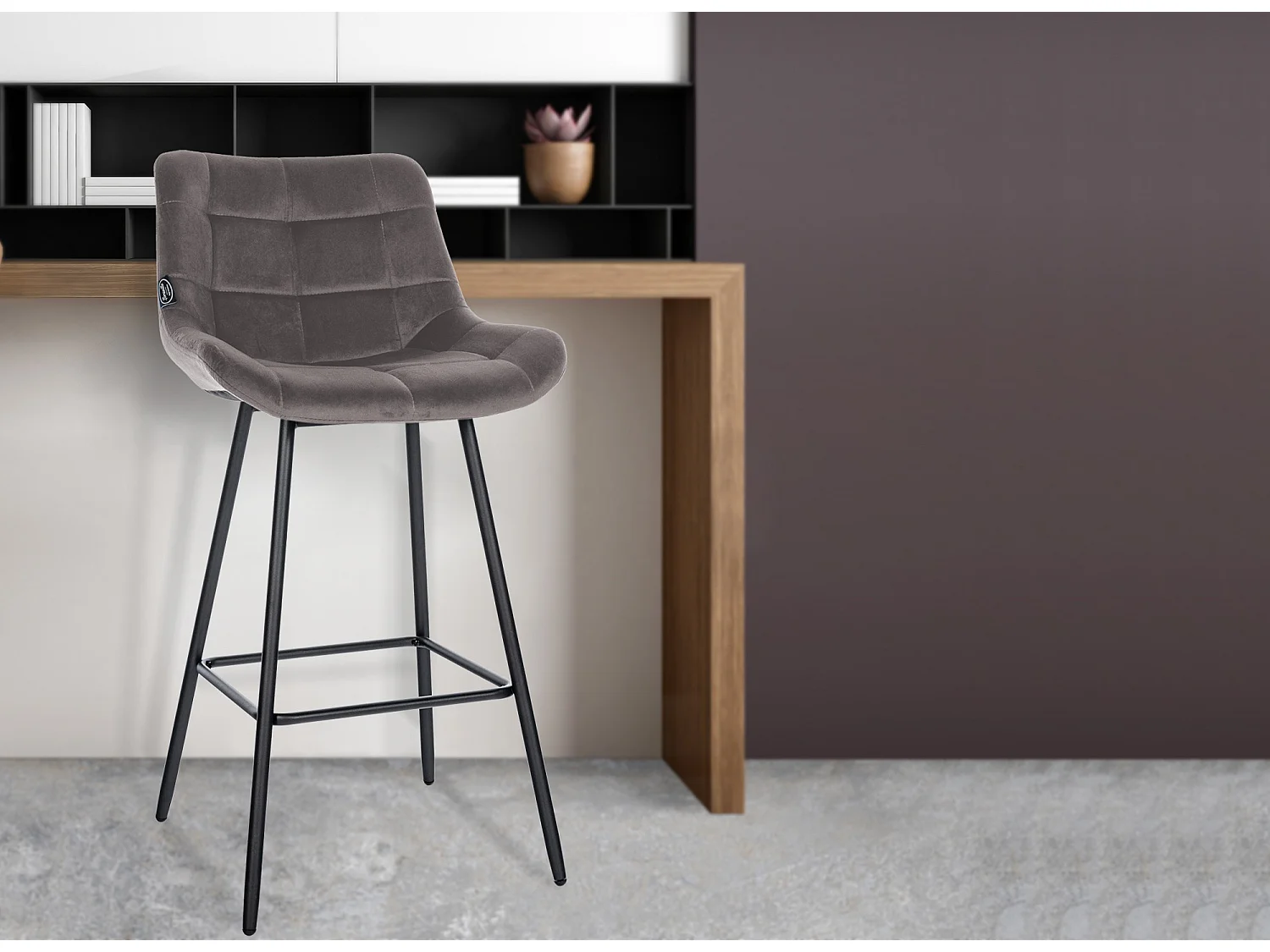 Tabouret de bar - Velours & Métal - Gris - Weston