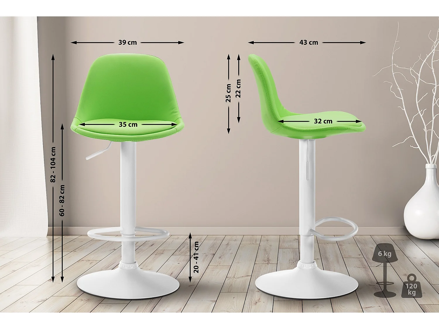 Tabouret de bar - Similicuir & Métal - Vert - Kiel