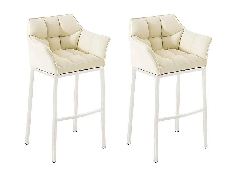 Lot de 2  Tabouret de bar - Similicuir & Blanc - Crème - DAMASO
