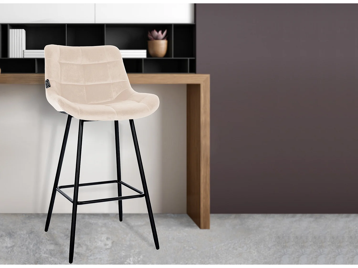 Tabouret de bar - Velours & Métal - Crème - Weston