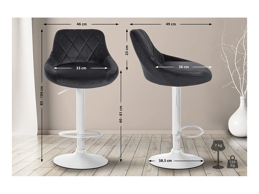 Tabouret de bar - Tissu & Blanc - Gris foncé - Lazio