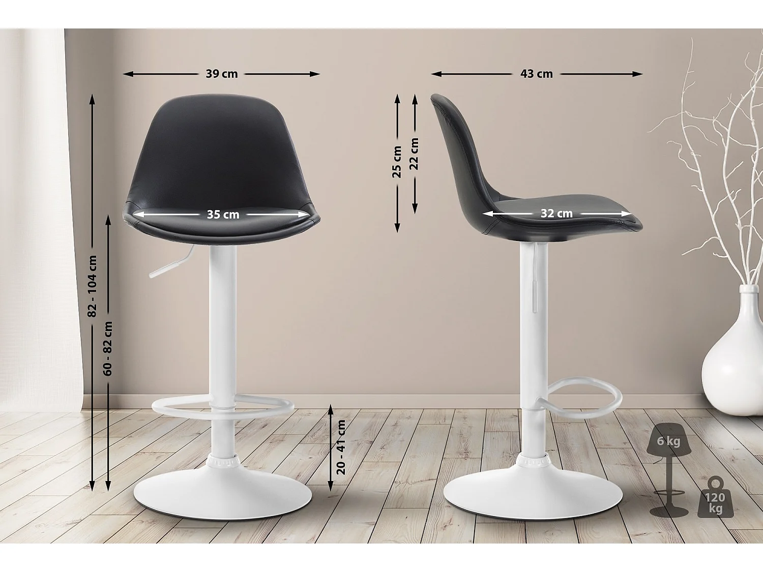 Tabouret de bar - Similicuir & Métal - Noir - Kiel