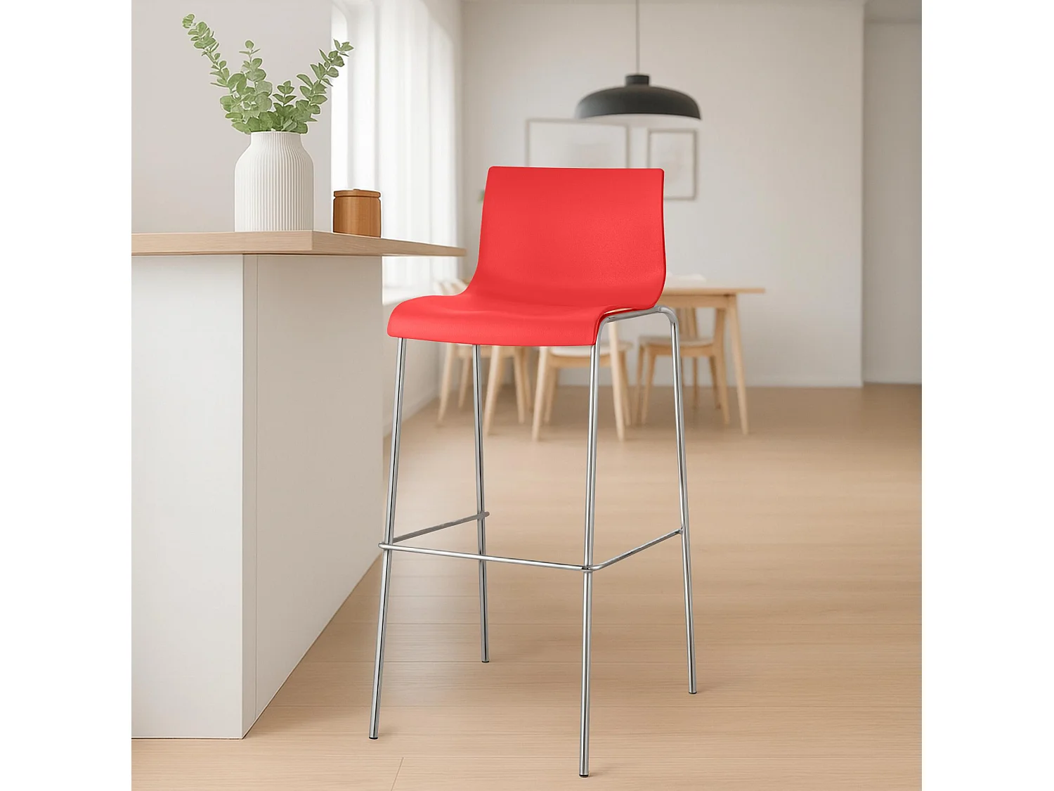 Tabouret de bar - Plastique & Chrome - Rouge - Hover