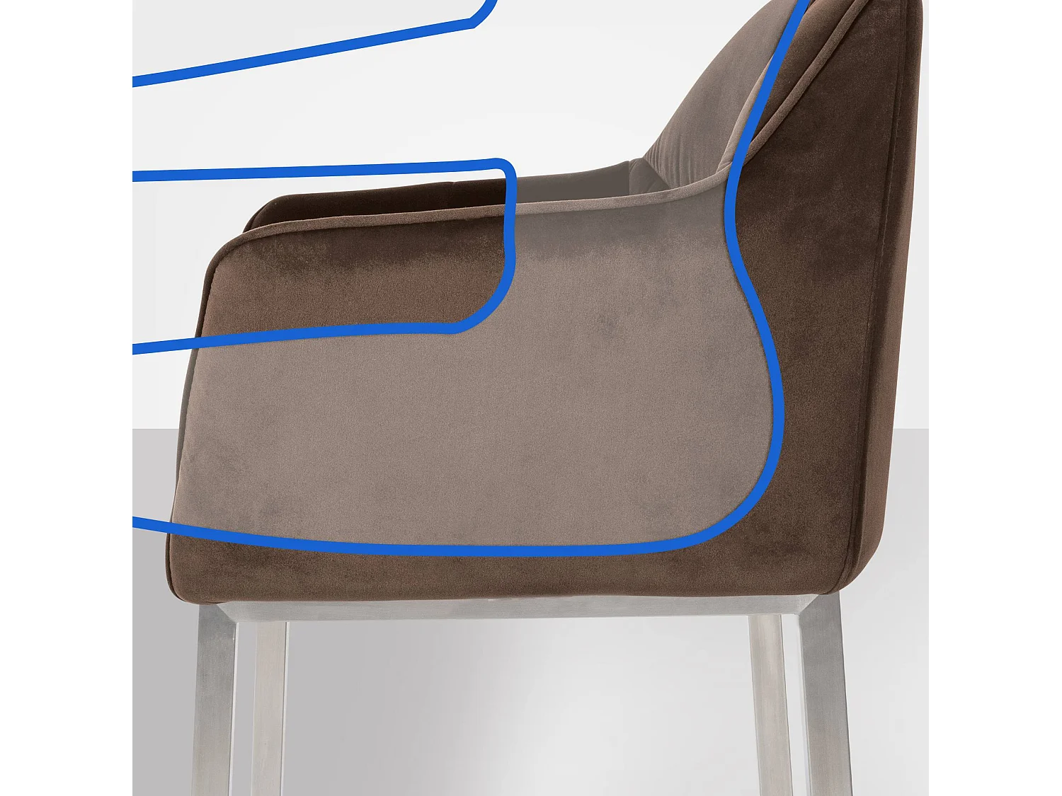 Tabouret de bar - Velours & Acier inoxydable - Marron - Damaso