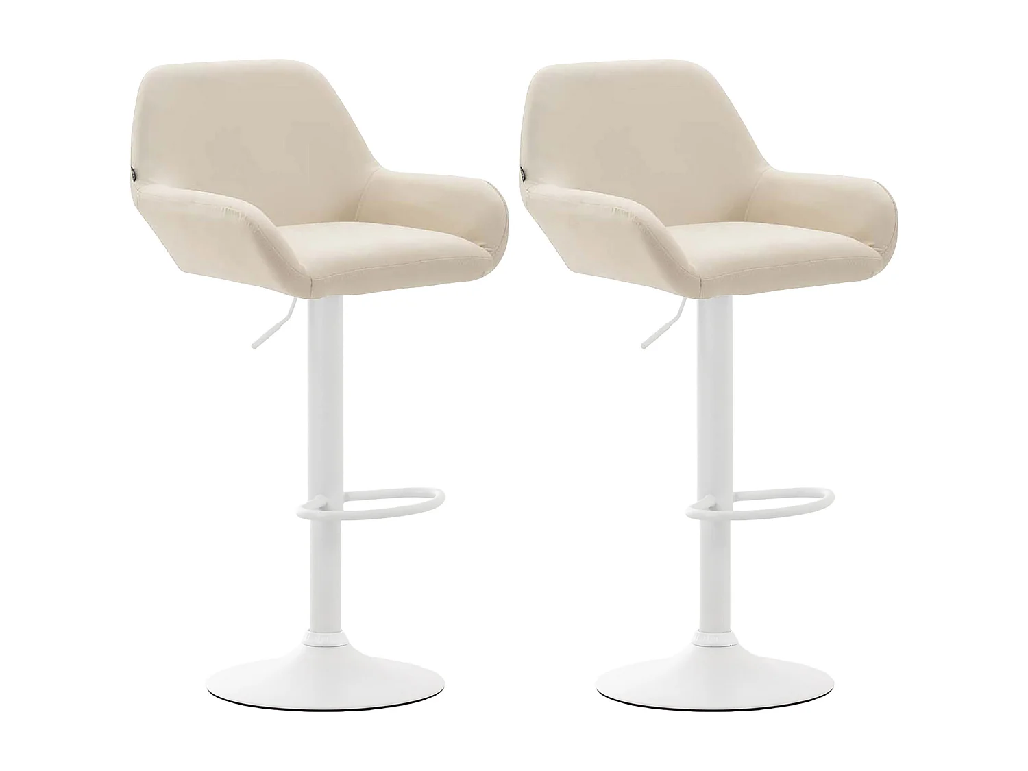 Lot de 2  Tabouret de bar - Similicuir (PVC) & Métal noir mat - Crème - Braga