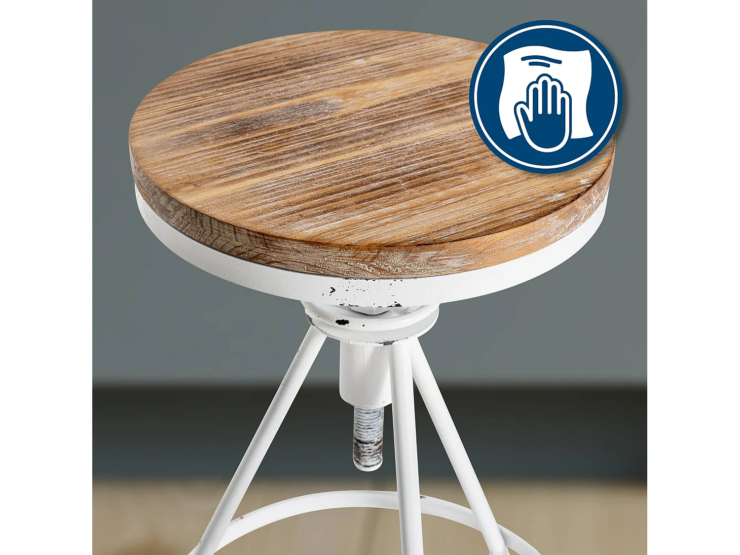 Tabouret de bar - Métal & Nature - Blanc antique - Karla