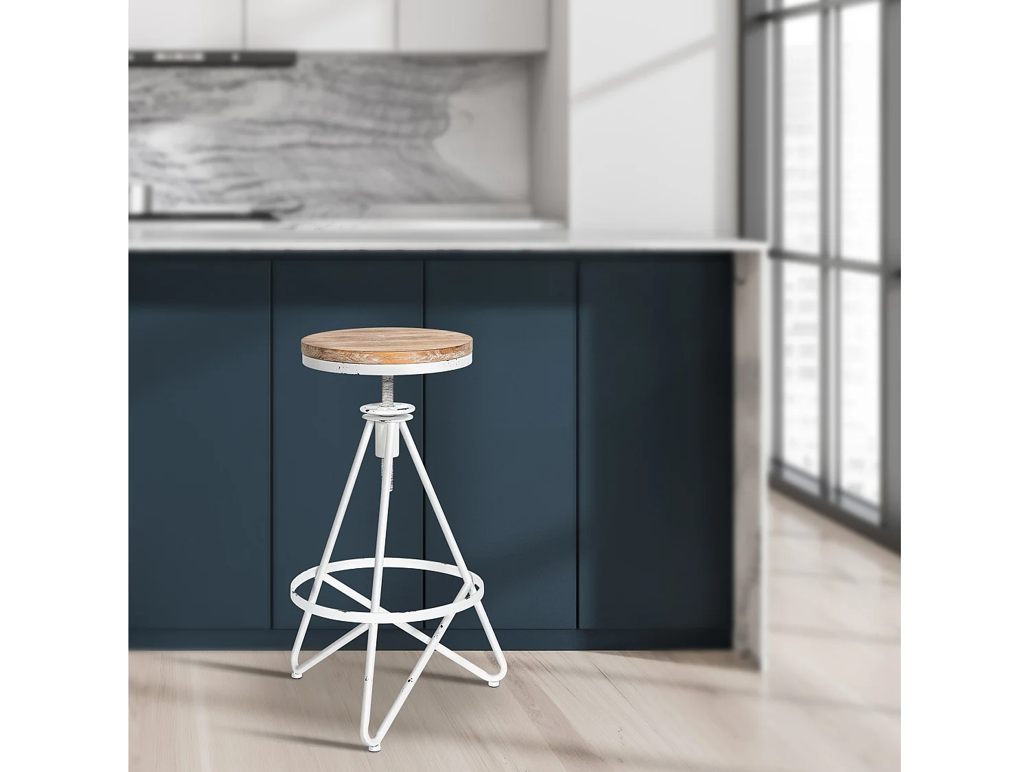 Tabouret de bar - Métal & Nature - Blanc antique - Karla