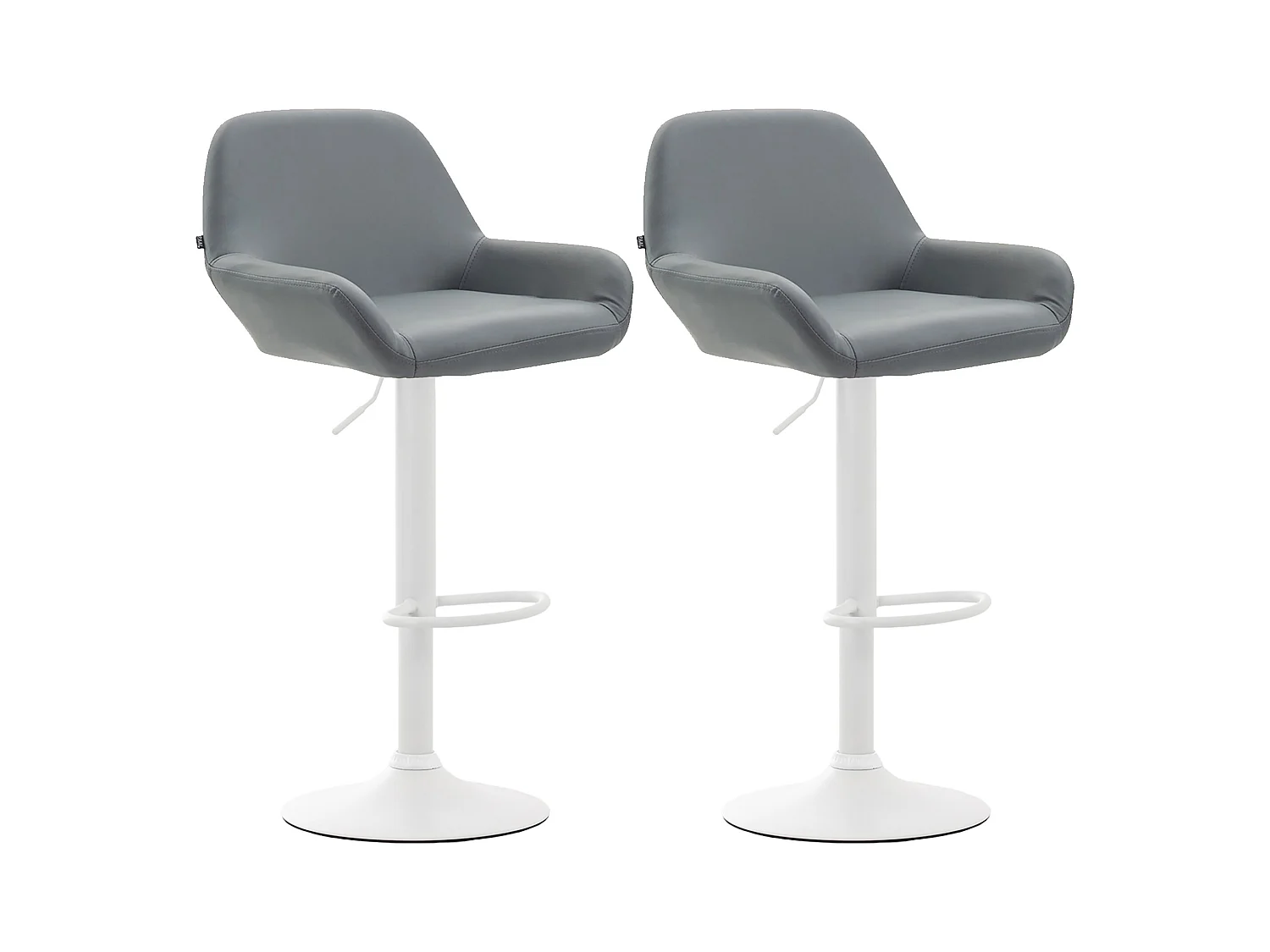 Lot de 2  Tabouret de bar - Similicuir (PVC) & Métal noir mat - Gris - Braga