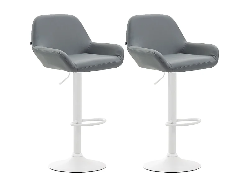 Lot de 2  Tabouret de bar - Similicuir (PVC) & Métal noir mat - Gris - Braga