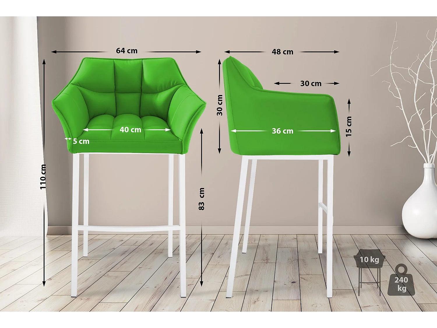 Tabouret de bar - Similicuir & Blanc - Vert - Damaso