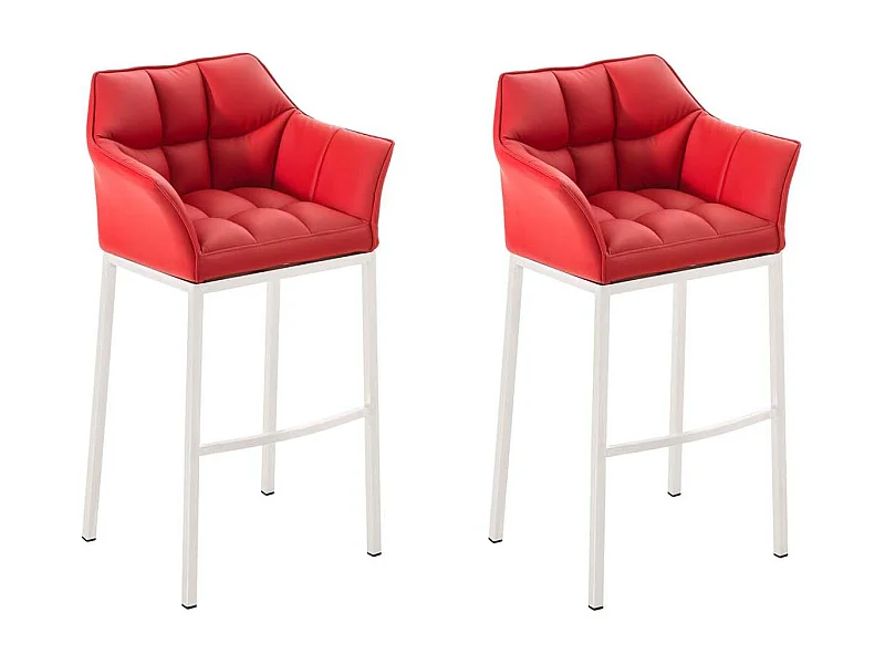 Lot de 2  Tabouret de bar - Similicuir & Blanc - Rouge - DAMASO
