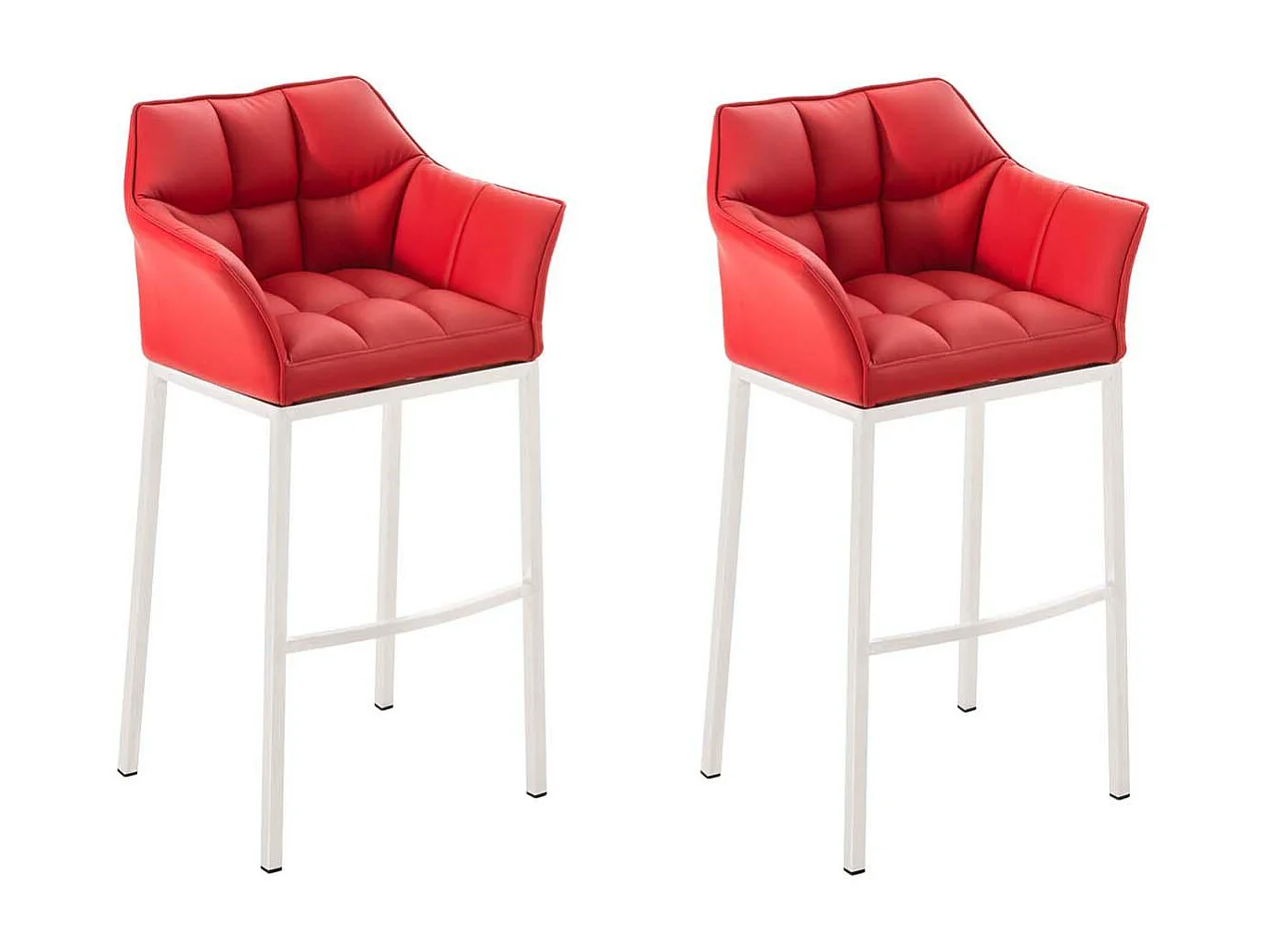 Lot de 2  Tabouret de bar - Similicuir & Blanc - Rouge - DAMASO