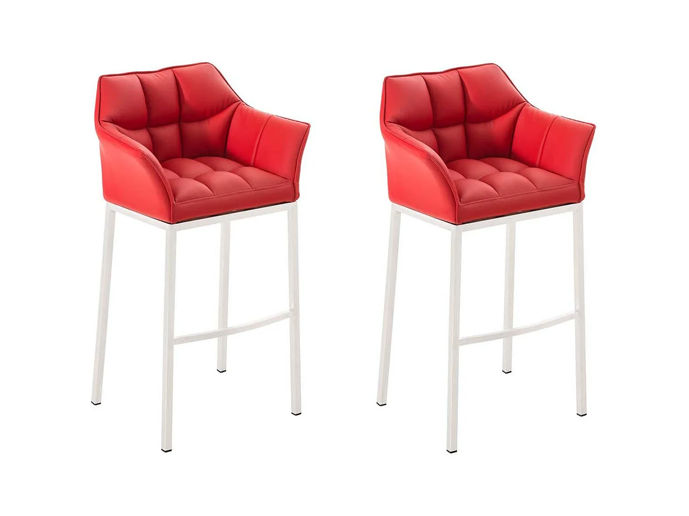 Lot de 2  Tabouret de bar - Similicuir & Blanc - Rouge - DAMASO
