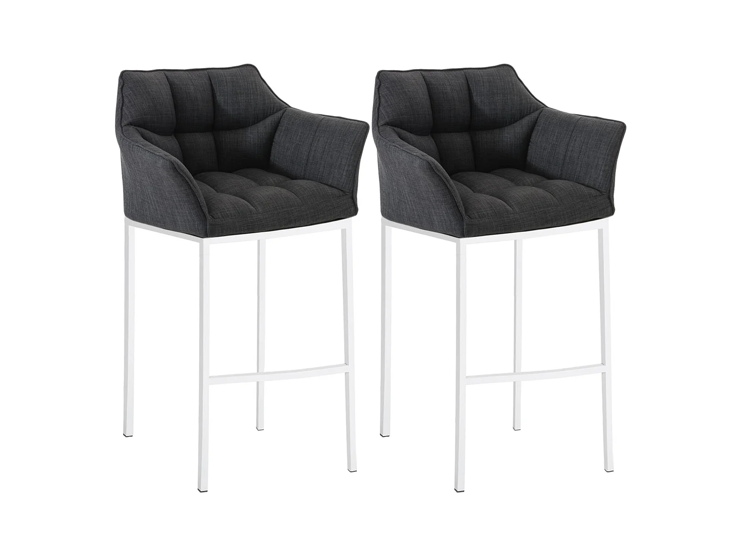 Lot de 2  Tabouret de bar - Tissu & Blanc - Gris foncé - Damaso