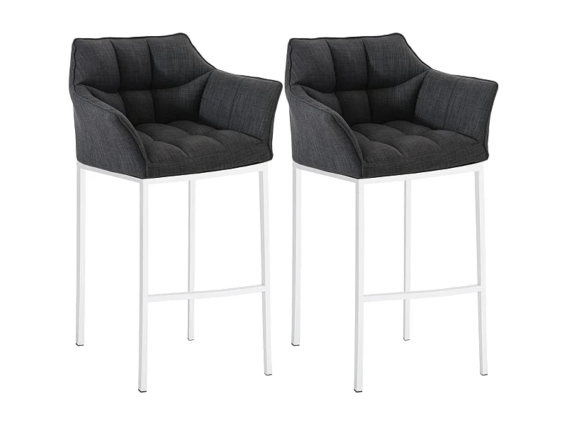 Lot de 2  Tabouret de bar - Tissu & Blanc - Gris foncé - Damaso