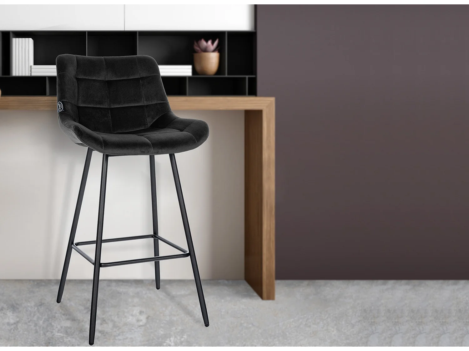 Tabouret de bar - Velours & Métal - Noir - Weston