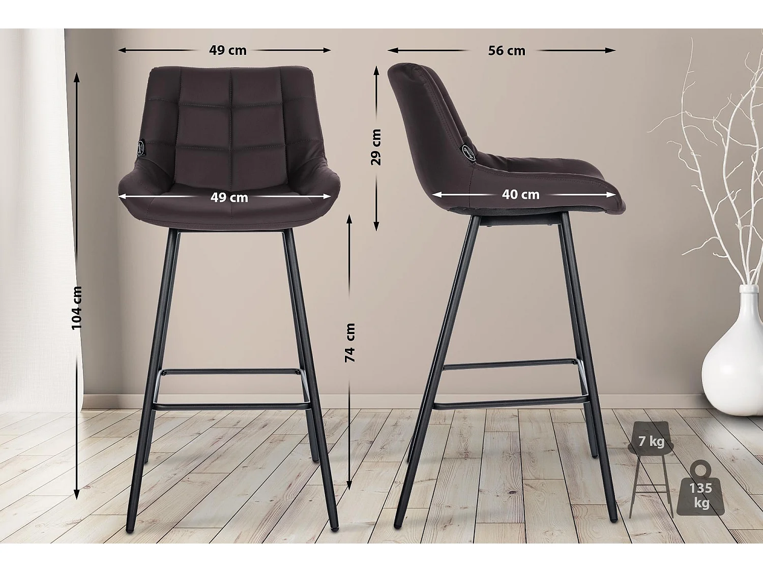 Tabouret de bar - Similicuir - Marron - Weston