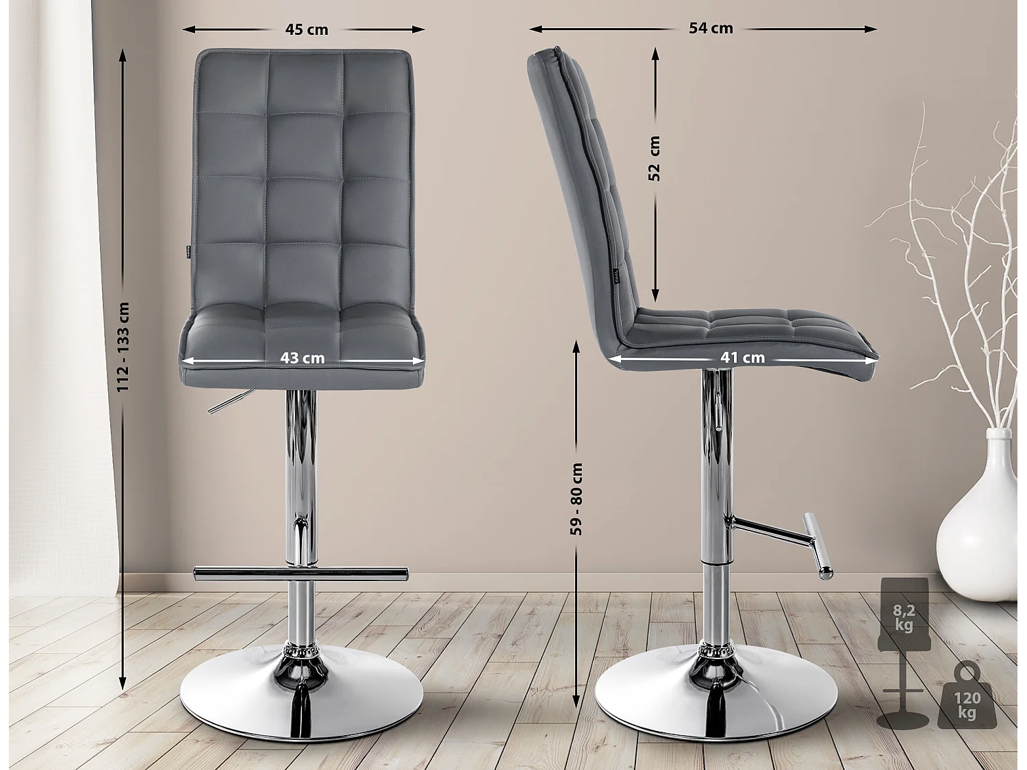 Tabouret de bar - Similicuir (PVC) & Métal - Gris - Peking V2