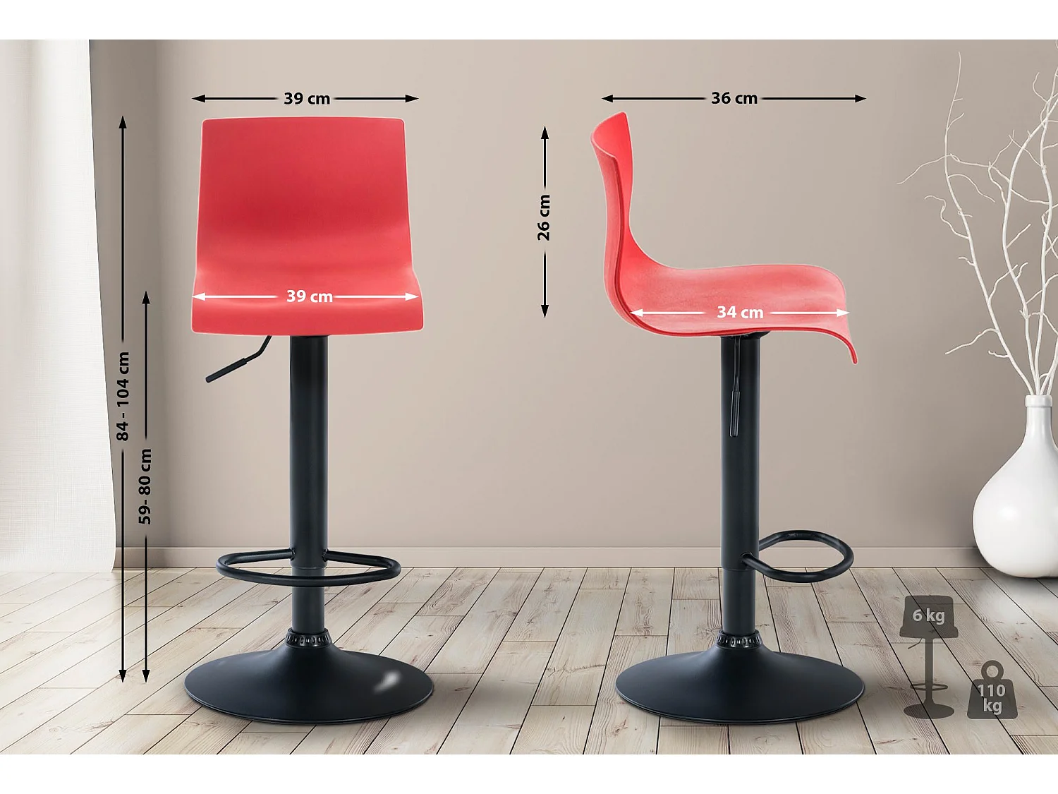 Tabouret de bar - Plastique - Rouge - Hoover