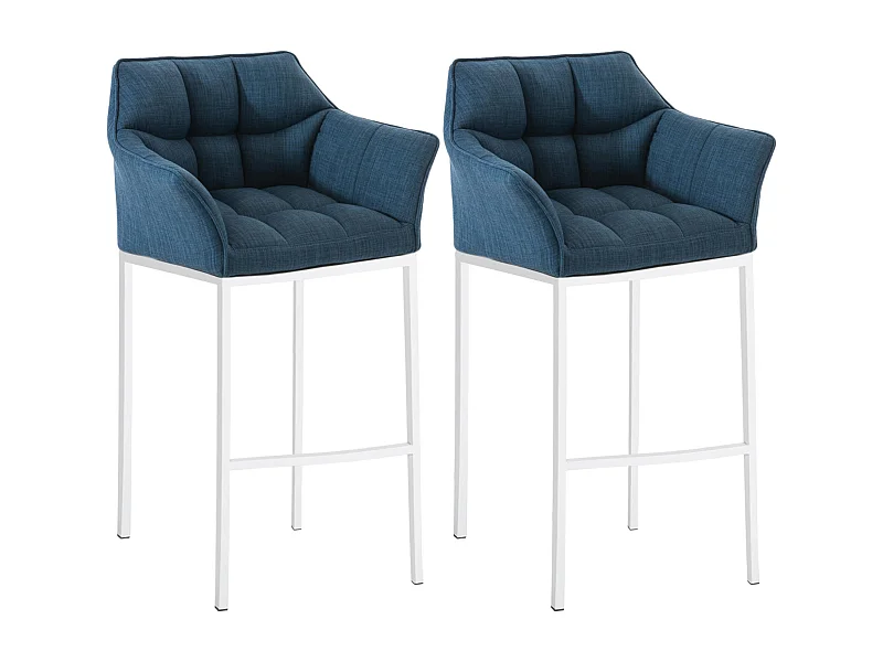 Lot de 2  Tabouret de bar - Tissu & Blanc - Bleu - Damaso