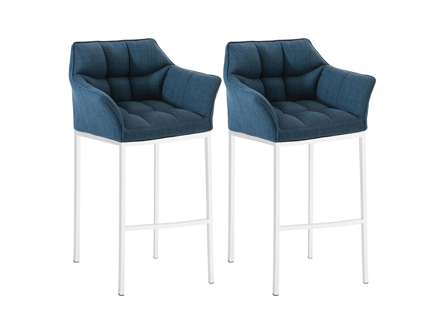 Lot de 2  Tabouret de bar - Tissu & Blanc - Bleu - Damaso