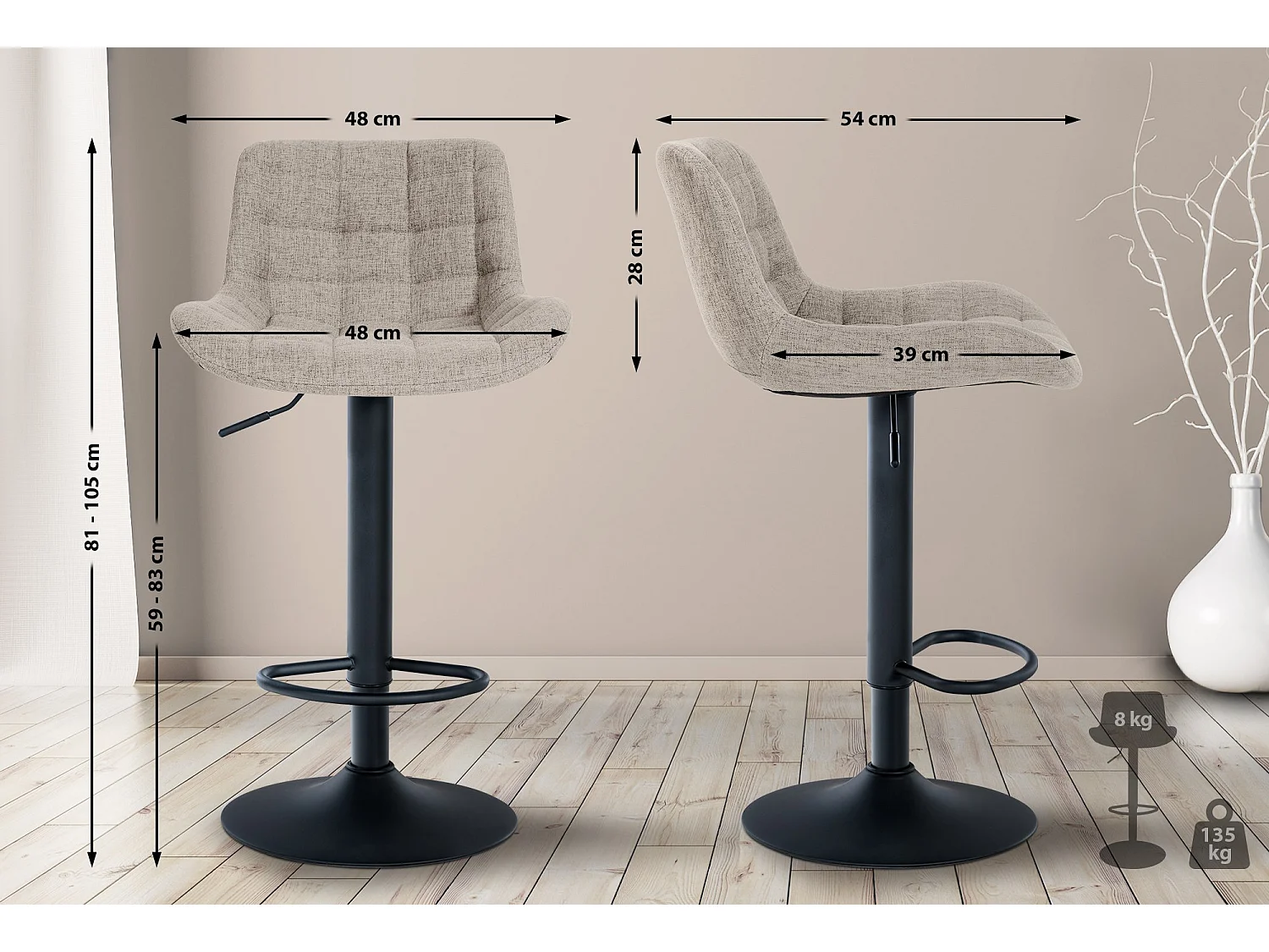 Barhocker - Stoff - taupe - Tover