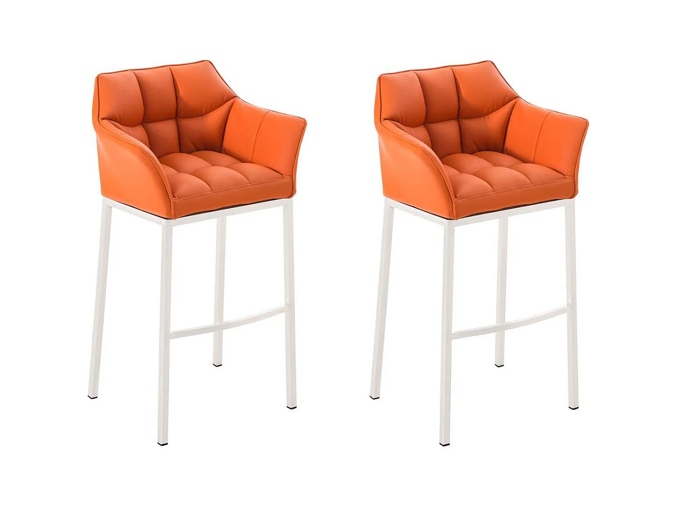 Lot de 2  Tabouret de bar - Similicuir & Blanc - Orange - DAMASO