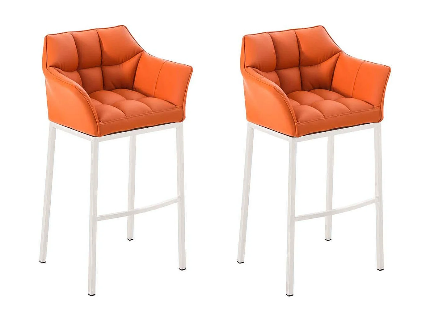 Lot de 2  Tabouret de bar - Similicuir & Blanc - Orange - DAMASO