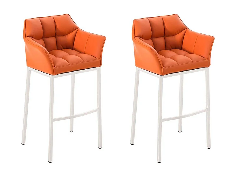 Lot de 2  Tabouret de bar - Similicuir & Blanc - Orange - DAMASO