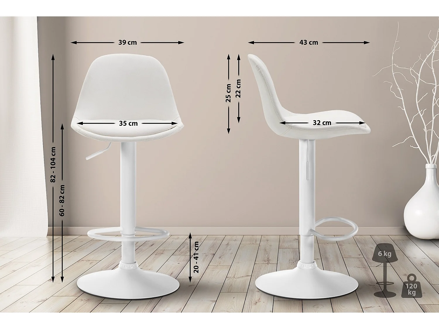 Tabouret de bar - Similicuir & Métal - Blanc - Kiel