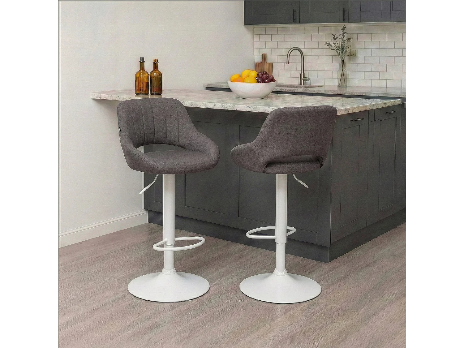 Tabouret de bar - Tissu & Blanc - Gris foncé - Milet