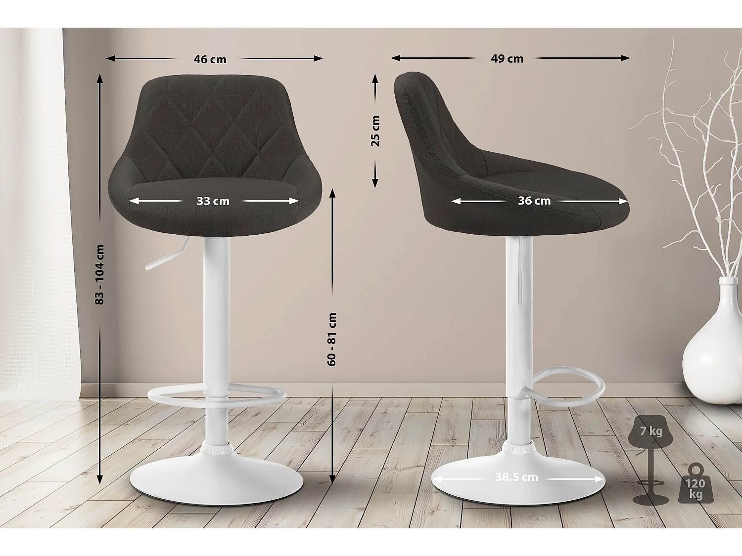 Tabouret de bar - Tissu & Blanc - Gris foncé - Lazio