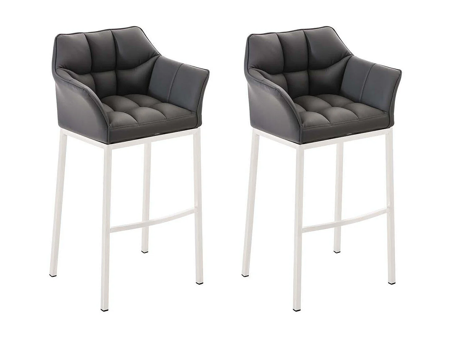 Lot de 2  Tabouret de bar - Similicuir & Blanc - Gris - DAMASO
