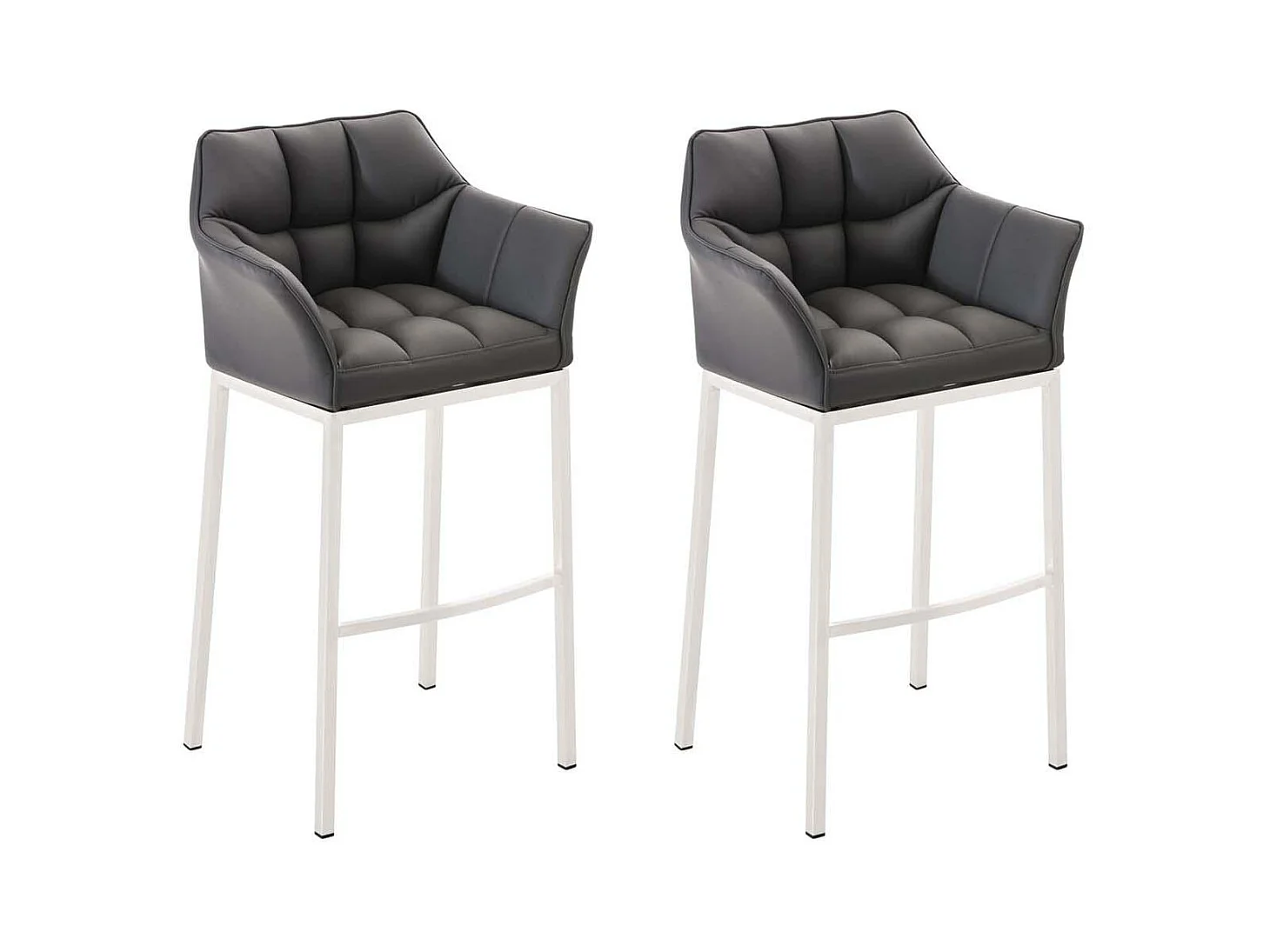 Lot de 2  Tabouret de bar - Similicuir & Blanc - Gris - DAMASO