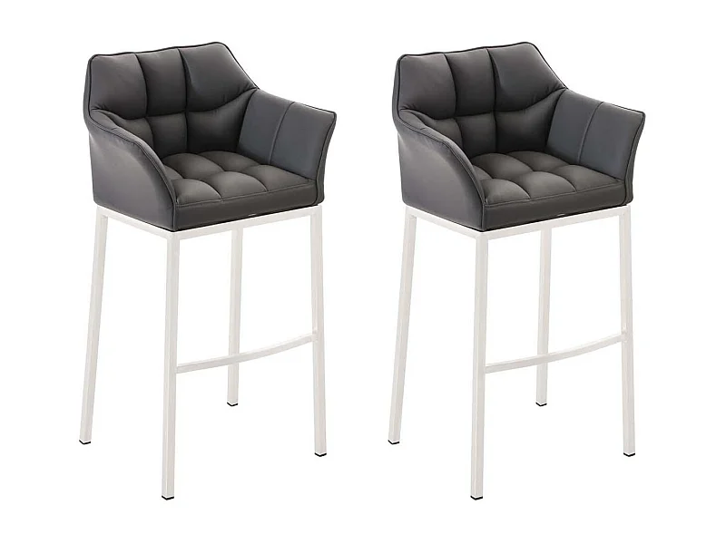 Lot de 2  Tabouret de bar - Similicuir & Blanc - Gris - DAMASO