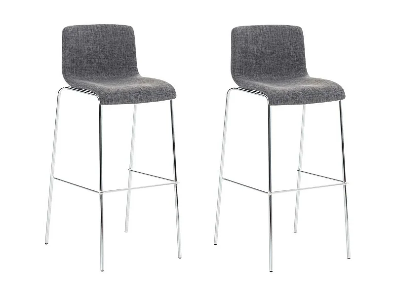 Lot de 2  Tabouret de bar - Tissu & Chrome - Gris clair - Hover