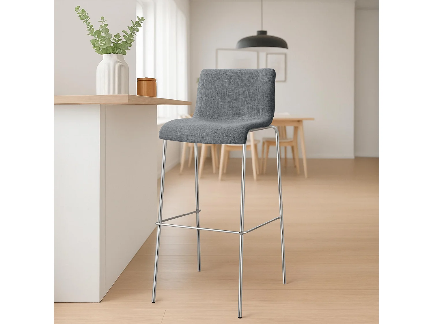 Lot de 2  Tabouret de bar - Tissu & Chrome - Gris clair - Hover