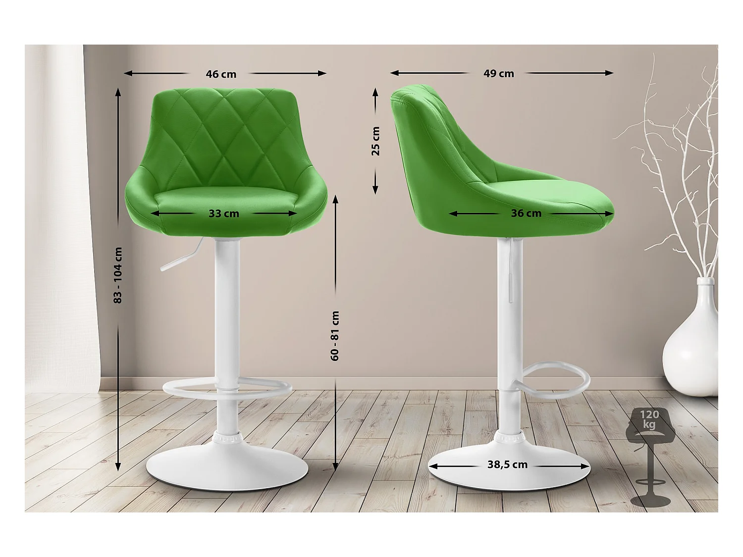 Tabouret de bar - Similicuir & Blanc - Vert - Lazio