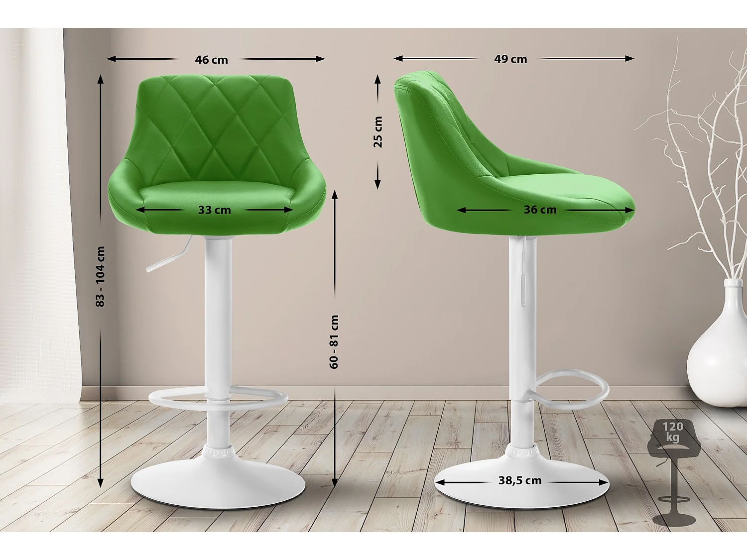 Tabouret de bar - Similicuir & Blanc - Vert - Lazio