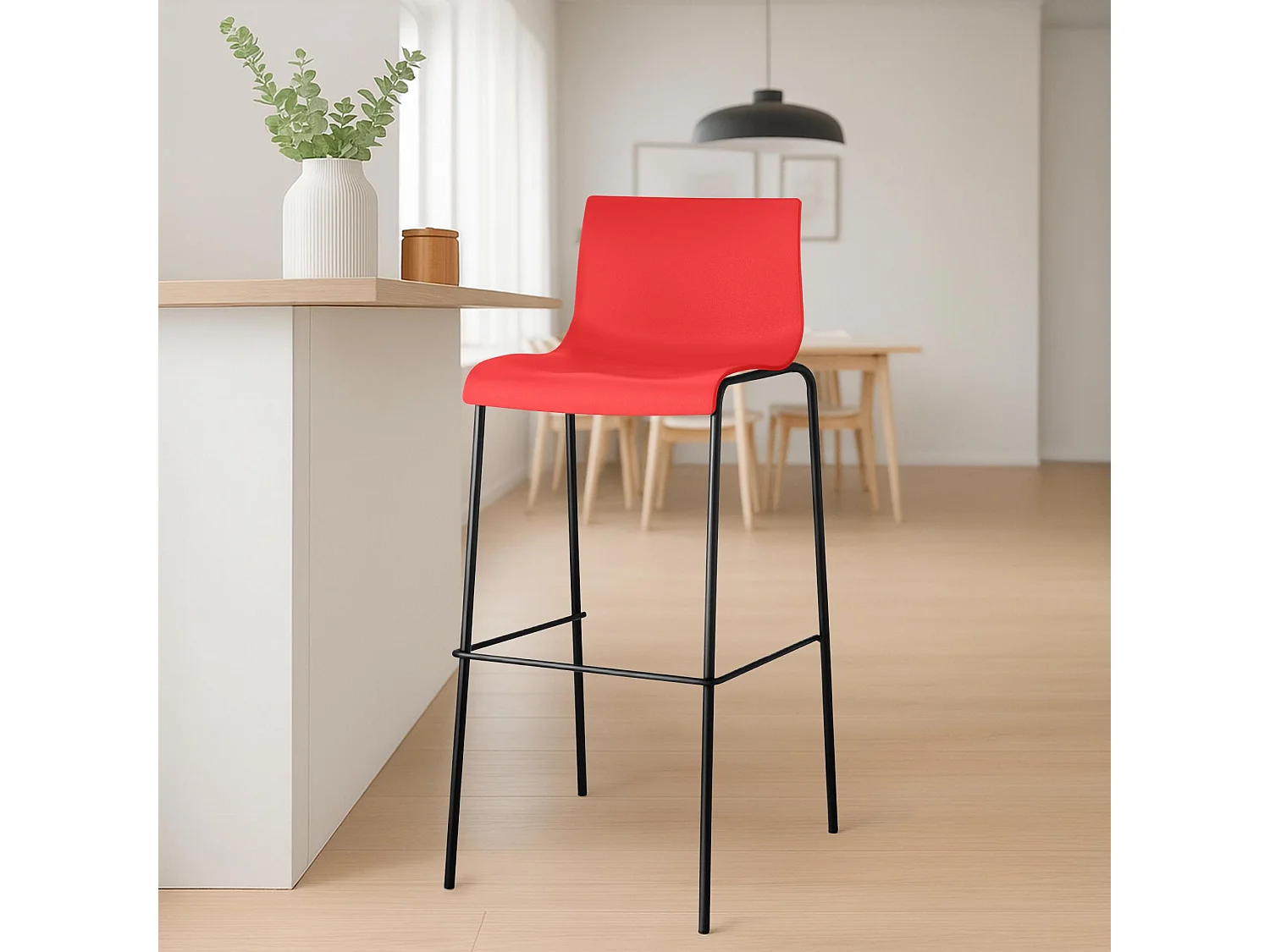 Tabouret de bar - Plastique & Noir - Rouge - Hoover