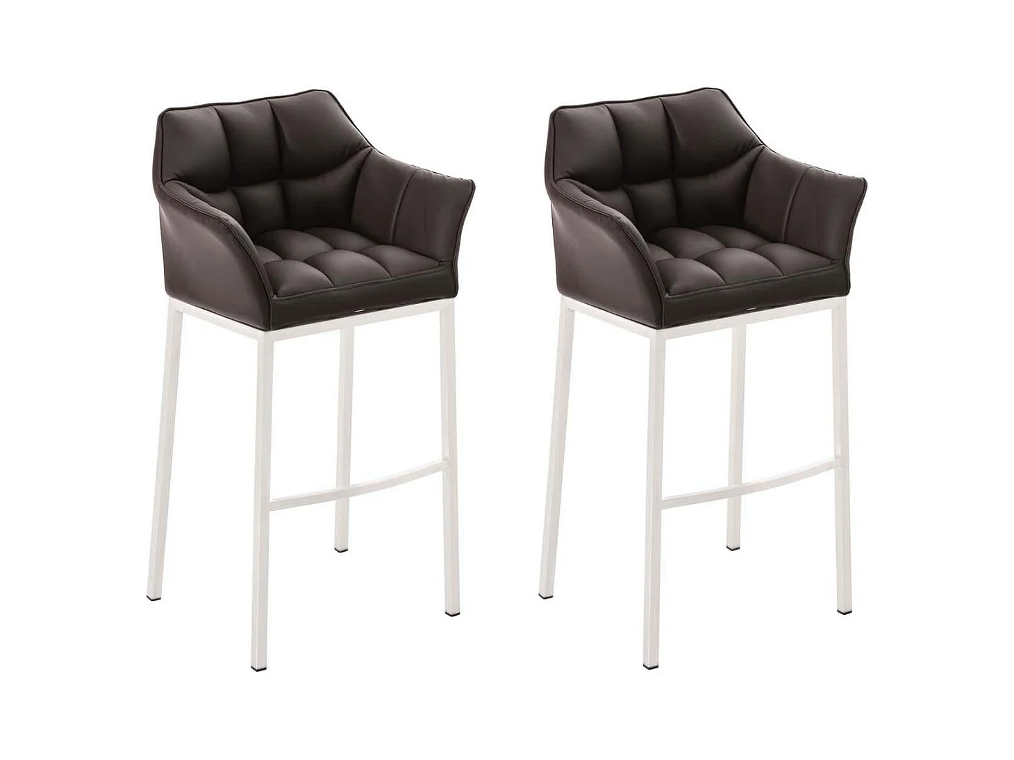 Lot de 2  Tabouret de bar - Similicuir & Blanc - Marron - DAMASO