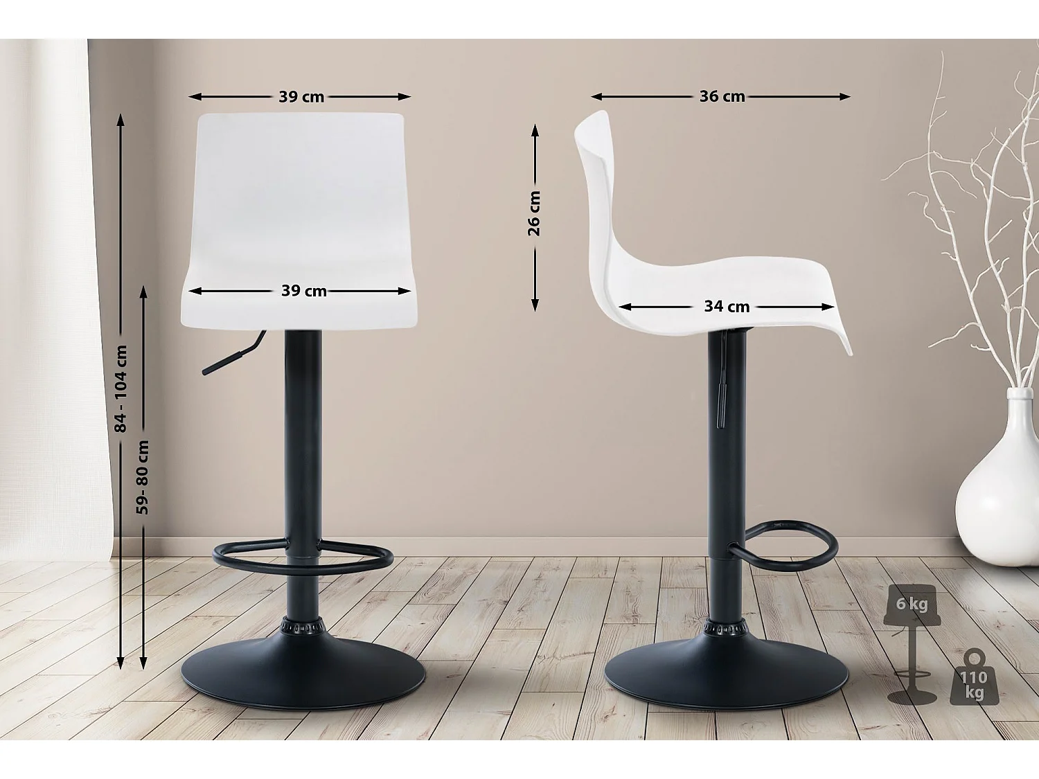 Tabouret de bar - Plastique - Blanc - Hoover