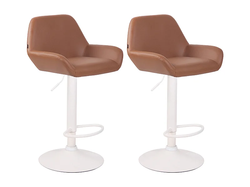 Lot de 2  Tabouret de bar - Similicuir (PVC) & Métal noir mat - Marron clair - Braga