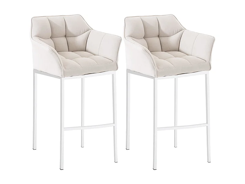 Lot de 2  Tabouret de bar - Tissu & Blanc - Blanc - Damaso