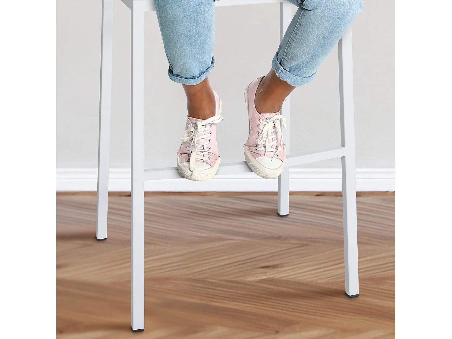 Lot de 2  Tabouret de bar - Tissu & Blanc - Blanc - Damaso