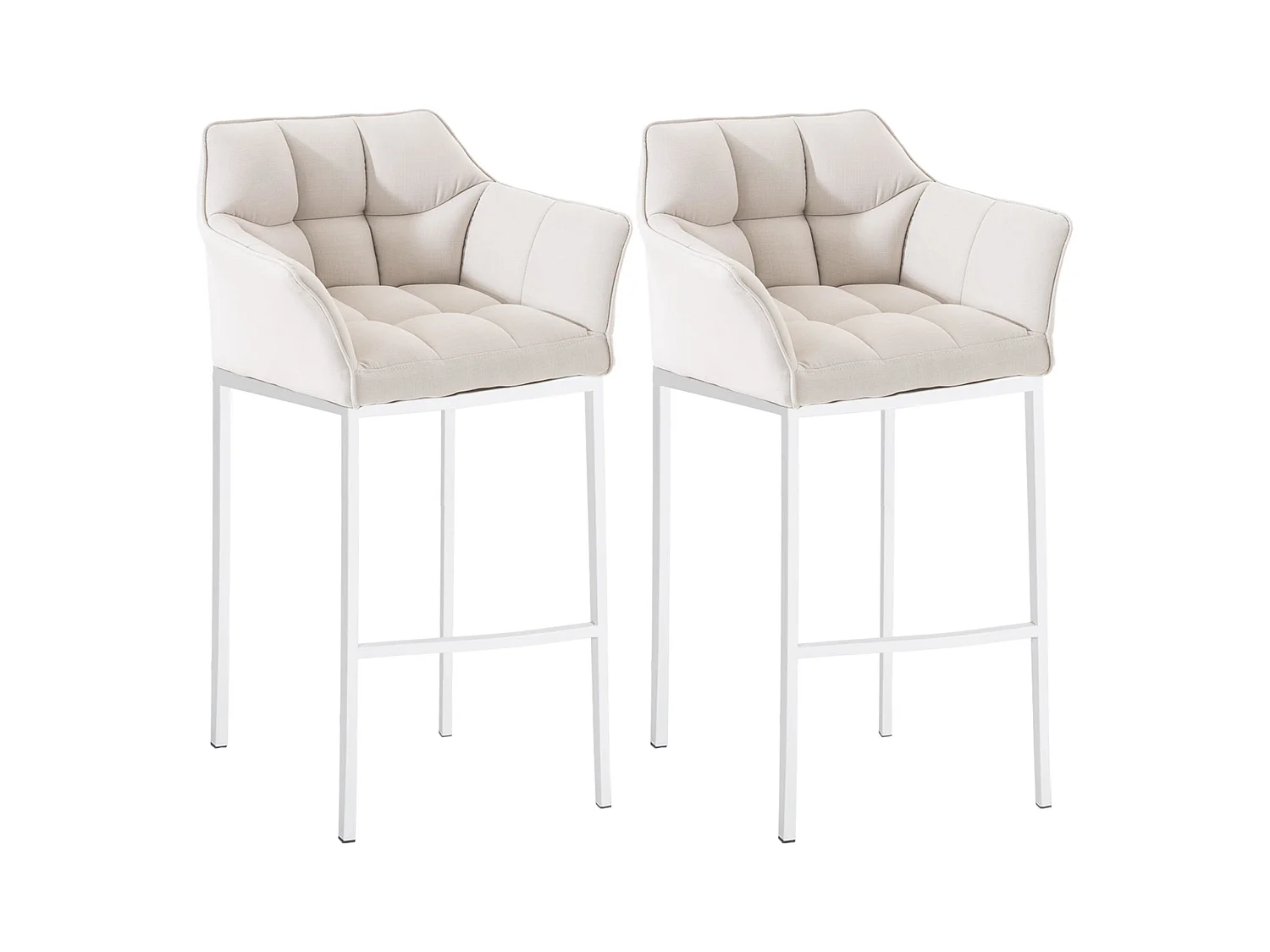 Lot de 2  Tabouret de bar - Tissu & Blanc - Blanc - Damaso