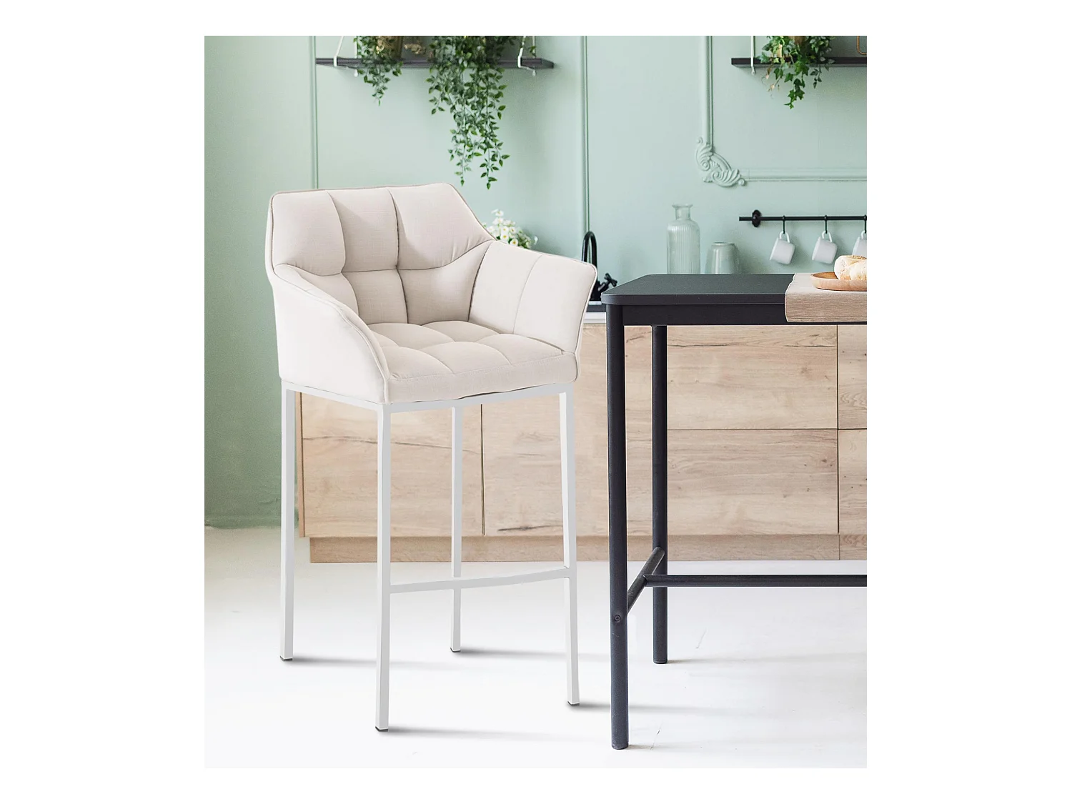 Lot de 2  Tabouret de bar - Tissu & Blanc - Blanc - Damaso