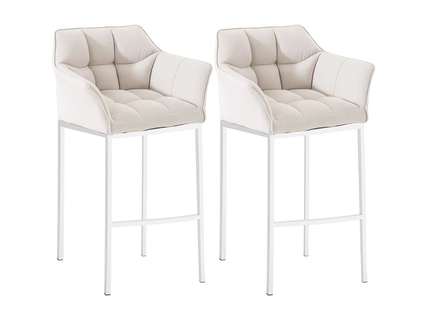 Lot de 2  Tabouret de bar - Tissu & Blanc - Blanc - Damaso